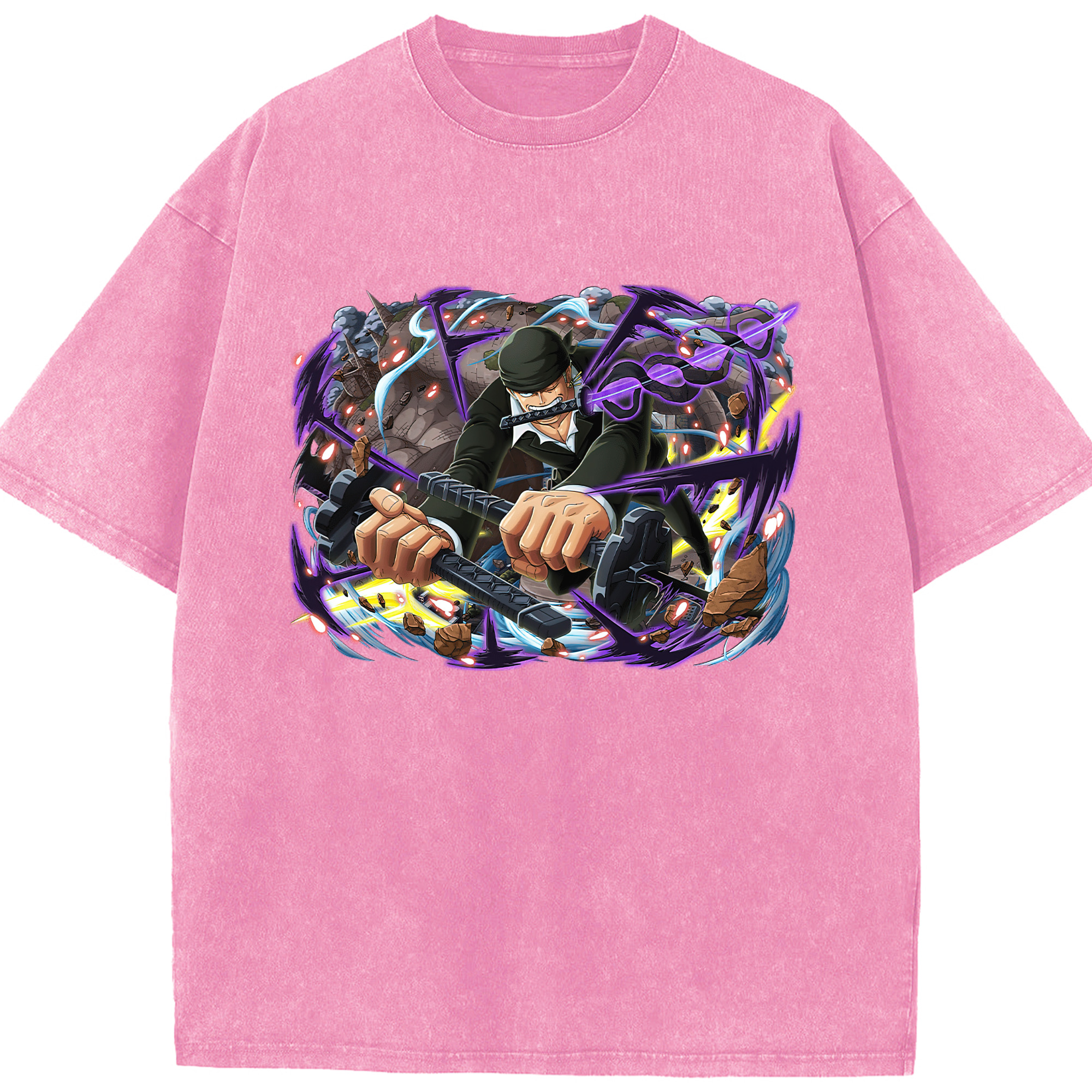 ワンピース ロロノア・ゾロ ONE PIECE Roronoa Zoro 綿100% ヴィンテージ風 半袖Tシャツ（フロントプリント）